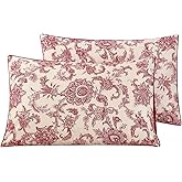 WINLIFE Ultra Soft Set of 2 Pillowcases Floral Printed 100% Cotton Pillow Cases Envelope Closure Queen 20x30'', Vintage Red Paisley