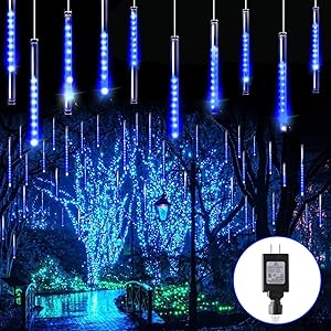 Blingstar Meteor Shower Lights 30CM 10 Tubes 240 LED Christmas Lights Plug in Snowfall LED Lights Outdoor Waterproof Falling Rain Lights for Tree Holiday Porch Yard Patio Roof Party Decoration, Blue