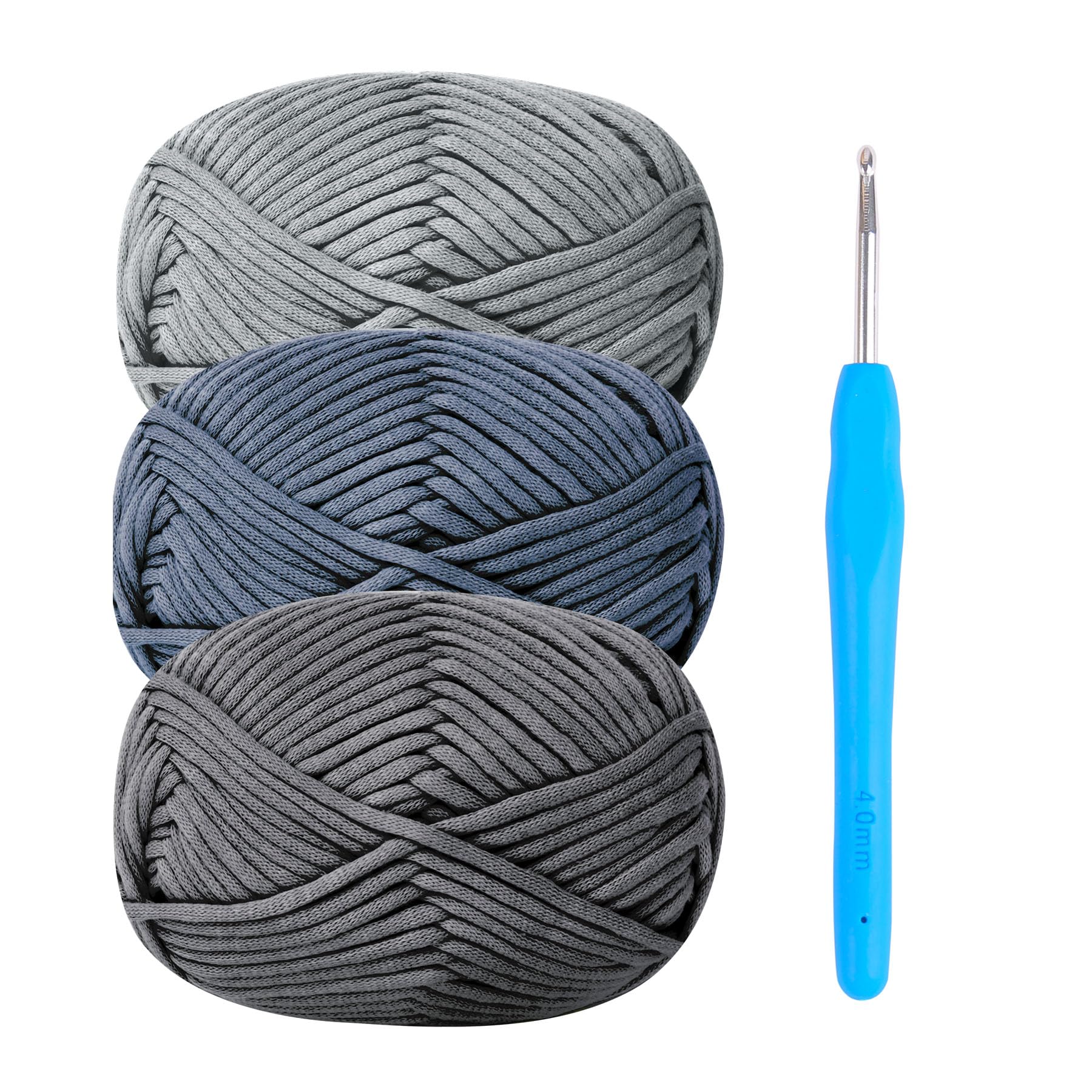 Chunky Yarn for Crochet,Cotton Yarn Thick Wool for Crochet 3x50g Crochet Yarn for Beginners Amigurumi Yarn with 4mm Crochet Hook,Easy Crochet Starter Kit (Gray)