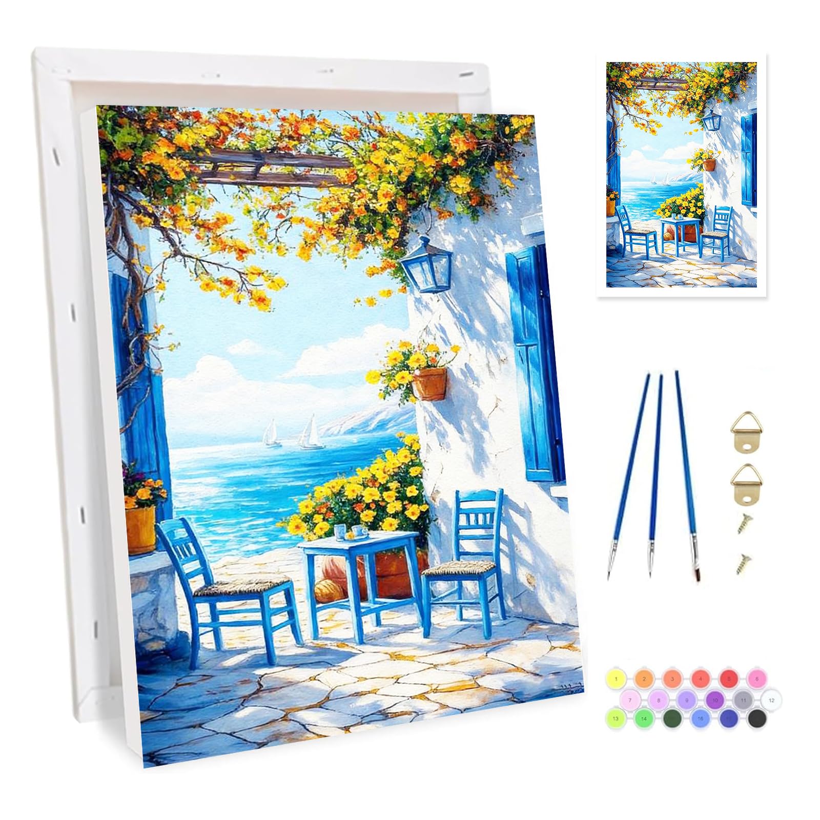 Bowetile Seascape Framed Paint by Numbers for Adults, Flowers Painting by Numbers Kit for Adults Beginners Canvas Kit, DIY Color Oil Painting Acrylic Paints for Home Wall Decor 20x30cm