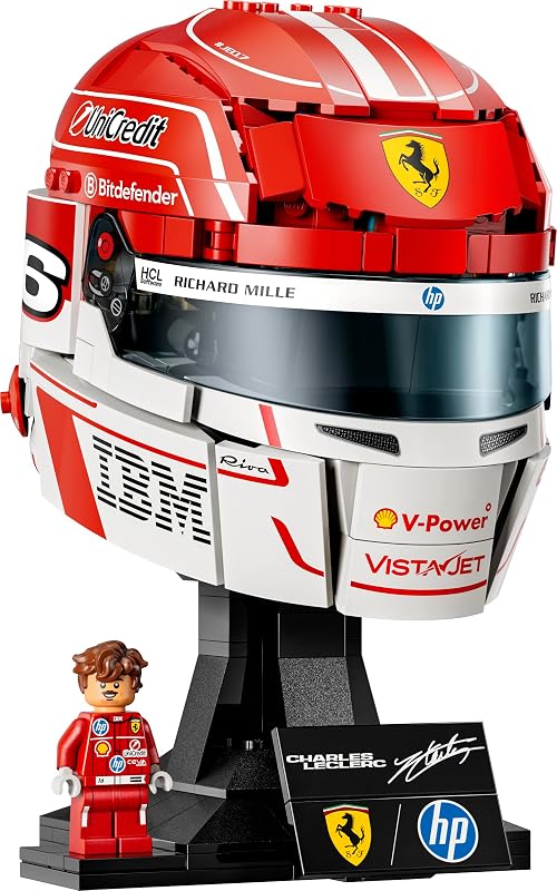 Capacete Editions Scuderia Ferrari HP Charles Leclerc - Merchandising de F1 - Kit de Modelo de Exposição com Minifigura de Coleção - Presente para Rapazes de 14+ Anos e Fãs Adultos de Desporto Motorizado - 43014