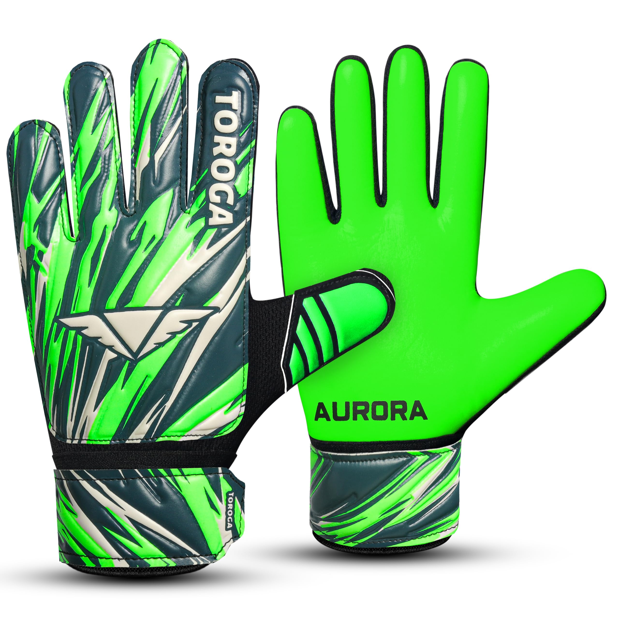 TOROGA Football Goalkeeper Gloves For Boys kids Children Youth Soccer Goalie Glove with Super Grip Palms (Green, 2)