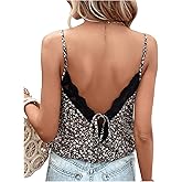 SOLY HUX Women's Ditsy Floral Print Cami Top V Neck Lace Trim Tie Backless Summer Tops