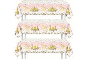 GAHO&FUNY 3 Pack Princess Party Tablecloths - 54" x 108" Pink Castle Birthday Decor for Girls Women, Disposable Plastic Recta