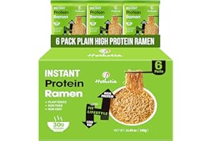 Hethstia High Protein Ramen Plain, 6 Pack Instant Ramen Noodles – 30g Plant Protein, Vegan, Non-Fried, Non-GMO, Sugar-Free, Low Fat, Healthy Quick Meal Base for Lunch, Dinner or Post-Workout