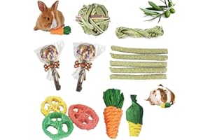 Rabbit Toys, 14 PCS Natural Hamster Chew Toys, Rabbit Hamster Guinea Pig Bunny Treats, Bunny Toys for Grinding Teeth Improve 