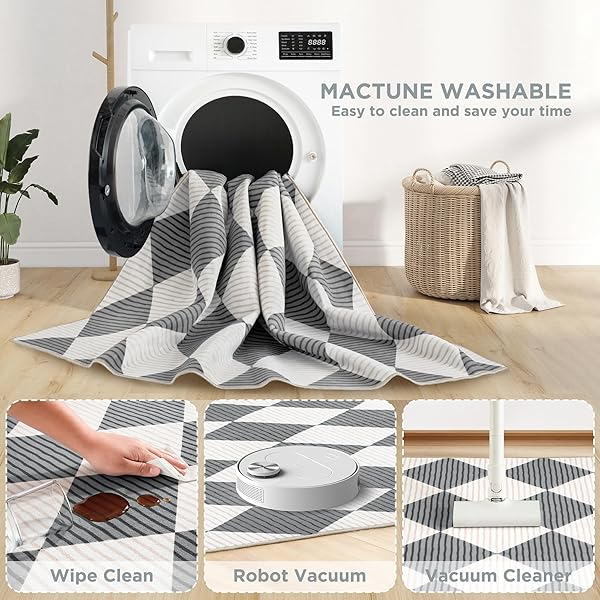 ARKIIKI 3X5 WASHABLE CHECKERED RUGS FOR BEDROOM, GREY AND WHITE AREA RUG FOR LIVING ROOM, GEOMETRIC DIAMOND INDOOR RUG FOR KIDS, GIRLS, BOYS PLAYROOM, DORM, NURSERY, DINING ROOM, KITCHEN, NON SLIP