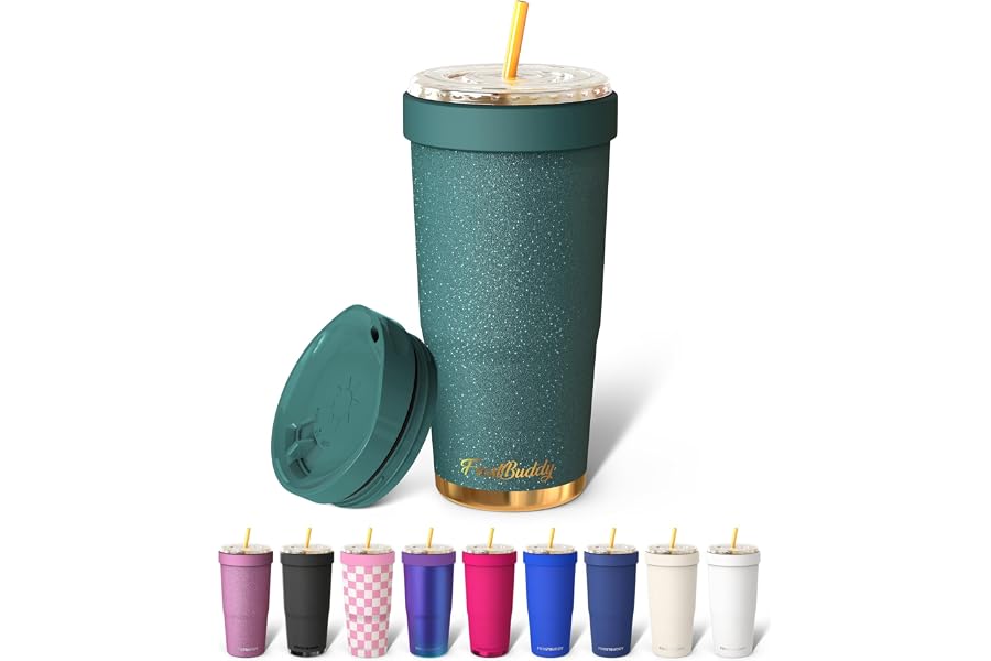 Frost Buddy Togo Buddy 30oz Tumbler - Stainless Steel (Emeraldglitz-one) | Double-wall vacuum insulated | Spill-proof flip lid | 18/8 premium stainless steel | Cup-holder friendly
