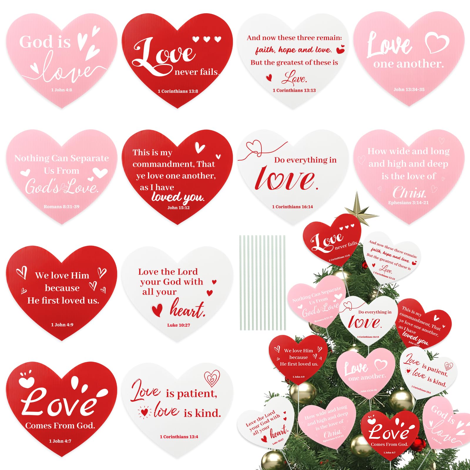 Photo 1 of 12 Pcs Christian Valentine's Day Decorations Tree Picks, Religious Valentines Decorations, Bible Verse Heart Tree Ornaments for Valentines Home Office Wedding Table Yard Indoor Outdoor Decor Gift