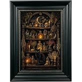 Vintage Gothic Witchy Black Cat Wall Art (Magic Potion, 12x16in, Framed) | Apothecary Shelf Potion Bottle Canvas Print Dark Academia Mushroom Skull Poster Wall Art for Living Room Bedroom Bathroom