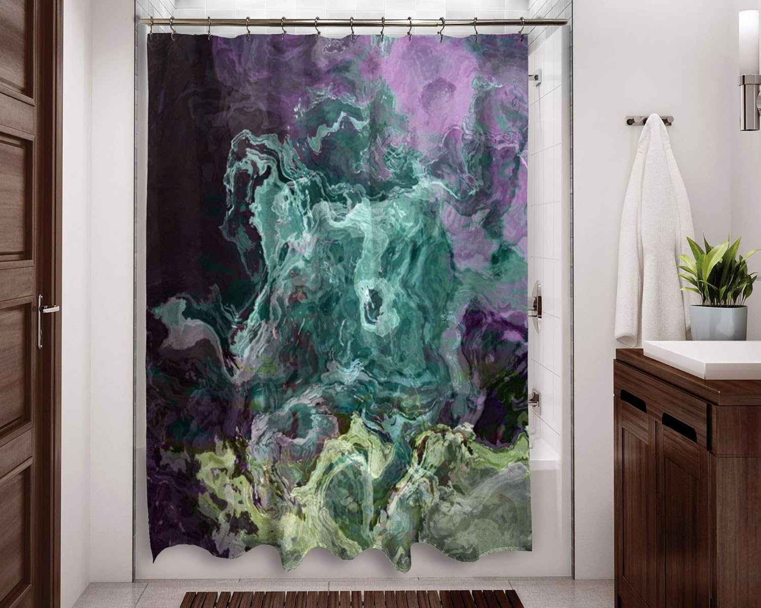 Amazon Com Abstract Art Bathroom Decor Turquoise Aqua Purple And Green Shower Curtain Mood Handmade