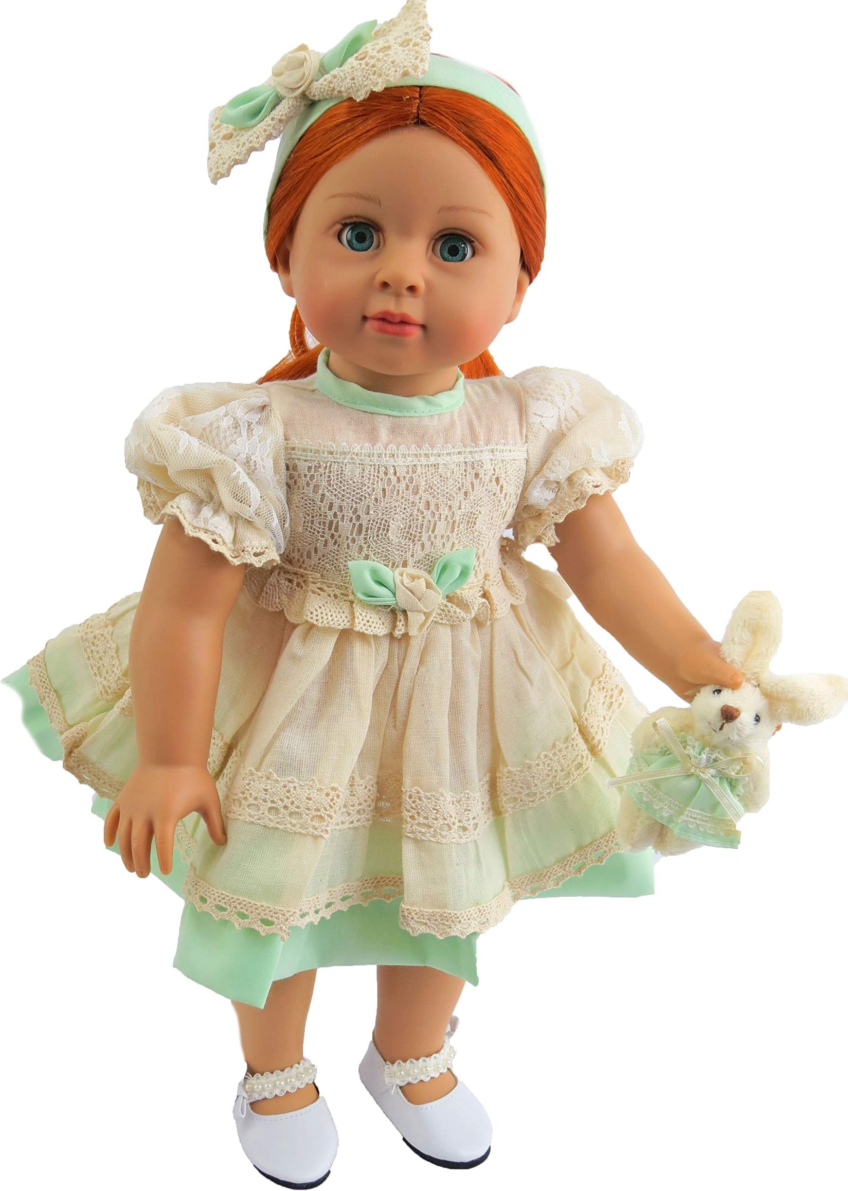 American Fashion World Mint Green Easter Dress with Bunny Made for 18 inch Dolls Such as American Girl Dolls