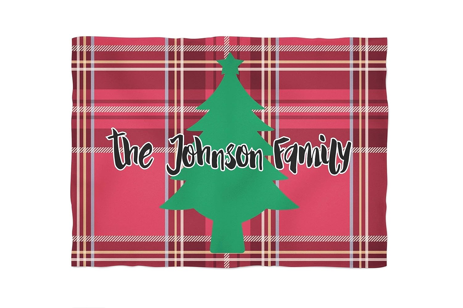 Personalized Christmas Throw Blanket Red Tartan Christmas