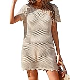 BreathSunny Womens Crochet Knit Swimsuit Coverup Beach Dress Summer 2026 Boat Neck Cap Sleeve Wave Trim Bathing Suit Cover Up