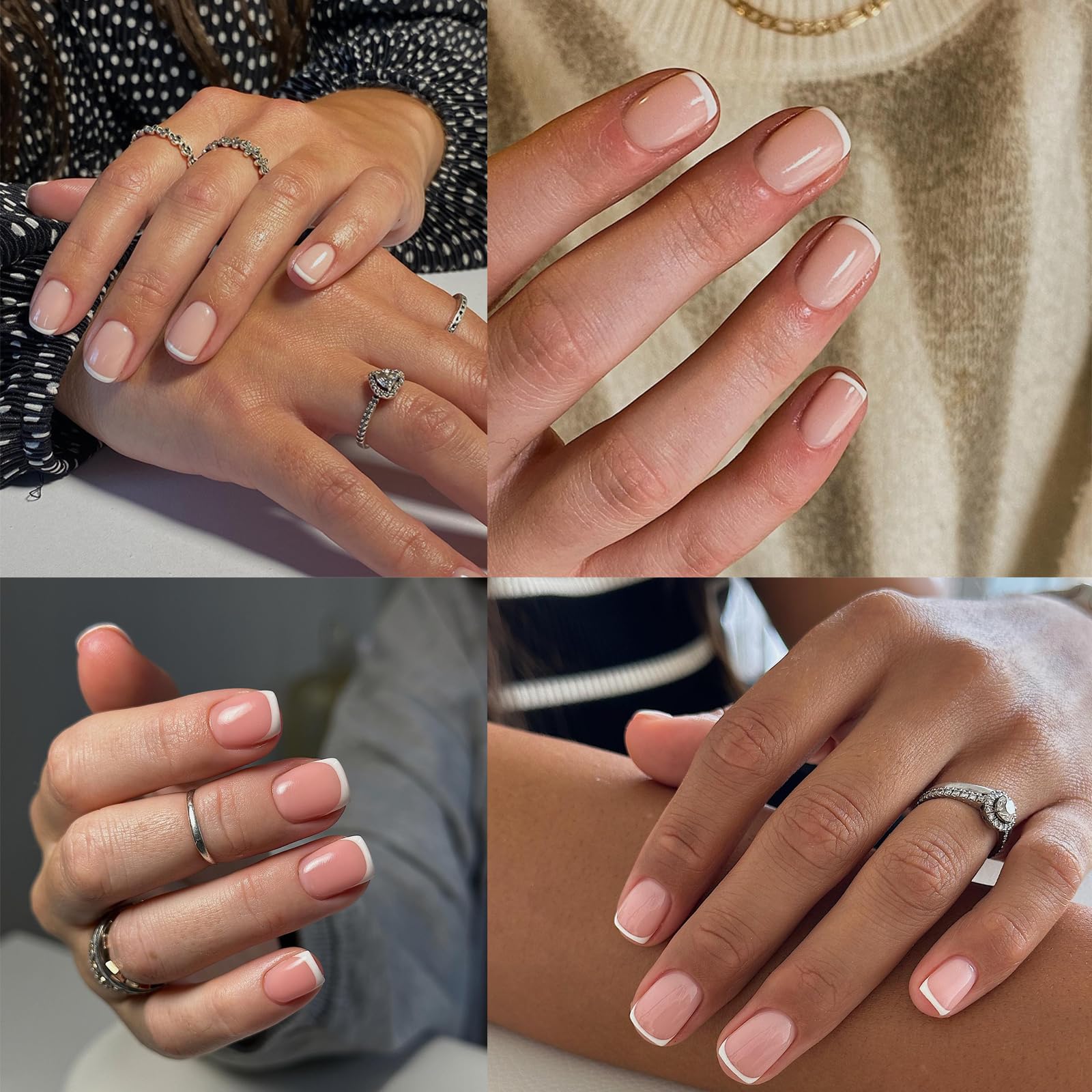 Bellelfin 120Pcs White French Tip Press on Nails Short Square Fake Nails, Full Cover Glossy Pink False Nails Acrylic Glue on Nails Cute Artificial Fingernails for Women Girls - Image 6