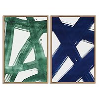 SIGNWIN Framed Wall Art Print Set Intersecting Lines Green and Dark Blue Colors Geometric Shapes Illustrations Art Contemporary Dramatic Dark for Living Room, Bedroom, Office - 16