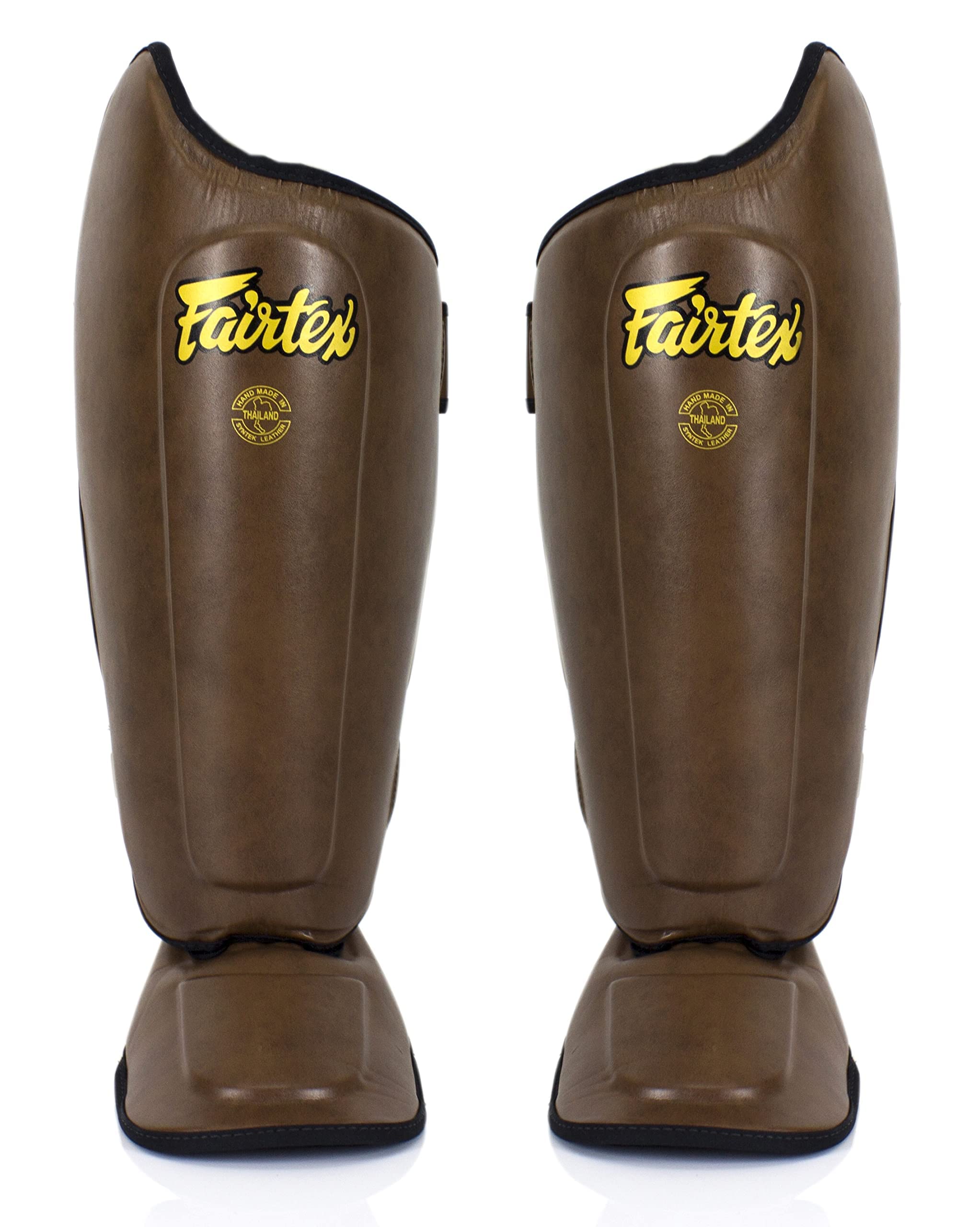 Photo 1 of Fairtex SP8 Muay Thai Shin Guards for Men, Women, Kids | Shin Guards Made with Syntek Leather & are Premium, Lightweight & Durable | Expanded Side Protection (Brown/Medium)