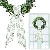 Whaline 2Pcs Green Flower Wreath Sash for Front Door Chinoiserie Floral Garland Ribbon for Holiday Party Home Decor Indoor Outdoor