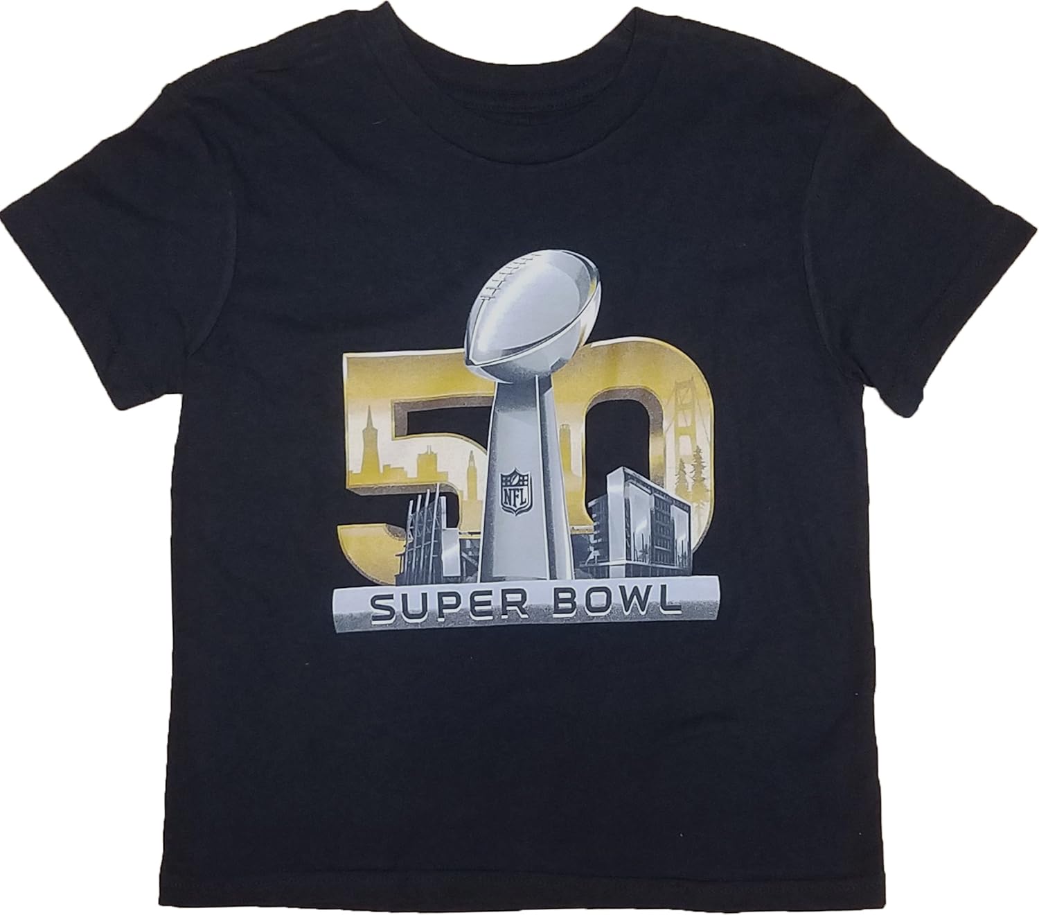 Amazon Com Superbowl 50 Kids Black Trophy Graphic Short Sleeve T Shirt Clothing