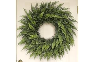 VIERENA 24" Real Touch Christmas Cedar Wreath - Artificial Cedar Wreaths Faux Green Fake Pine Needles Wreath for Front Door, Wall, Windows, Home,Outdoor,Xmas Decor