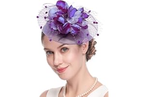 Cizoe Fascinators Hats for Womens 50s Headwear with Veil Flower Cocktail Wedding Tea Party Church Derby Hat