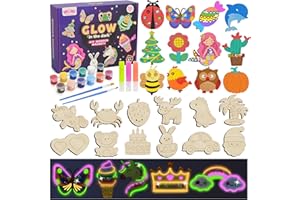 BenBen DIY Wooden Magnets, 30Pcs, Wood Crafts Kit for Kids Ages 3+, Glow in The Dark, Arts & Crafts Supplies Painting Kit, Fun Party Favors for Girls Boys, Christmas Birthday Gifts Toys