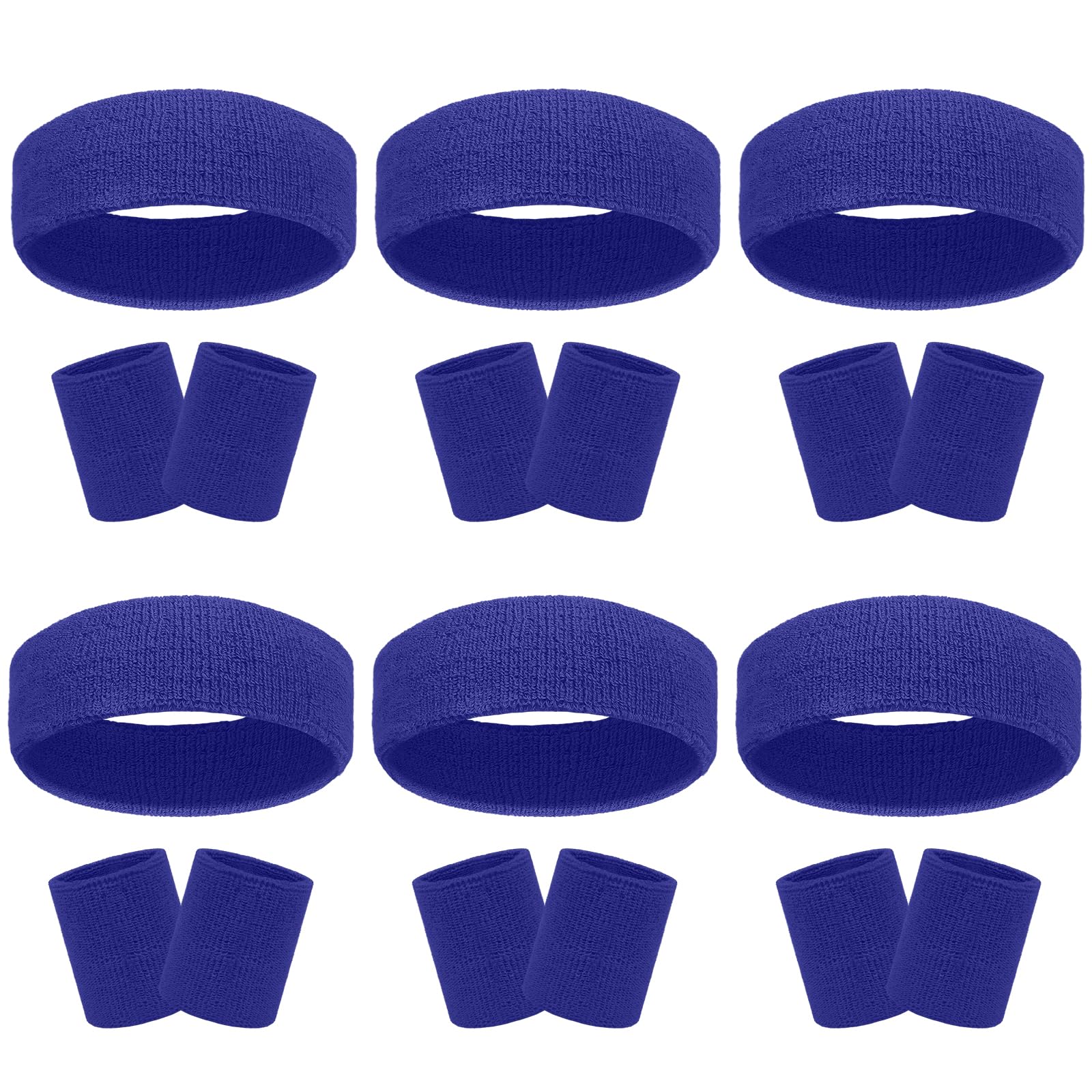18 Pcs Sweatbands Headband Wristband Set Colorful Striped Terry Cloth Sports Athletic Gym 80s Sweat Headbands Wrist Bands (Dark Blue) One Size