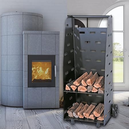 XL Kaminholzwagen aus pulverbeschichtetem Stahl / Maße ca.42x110x35cm (BxHxT)