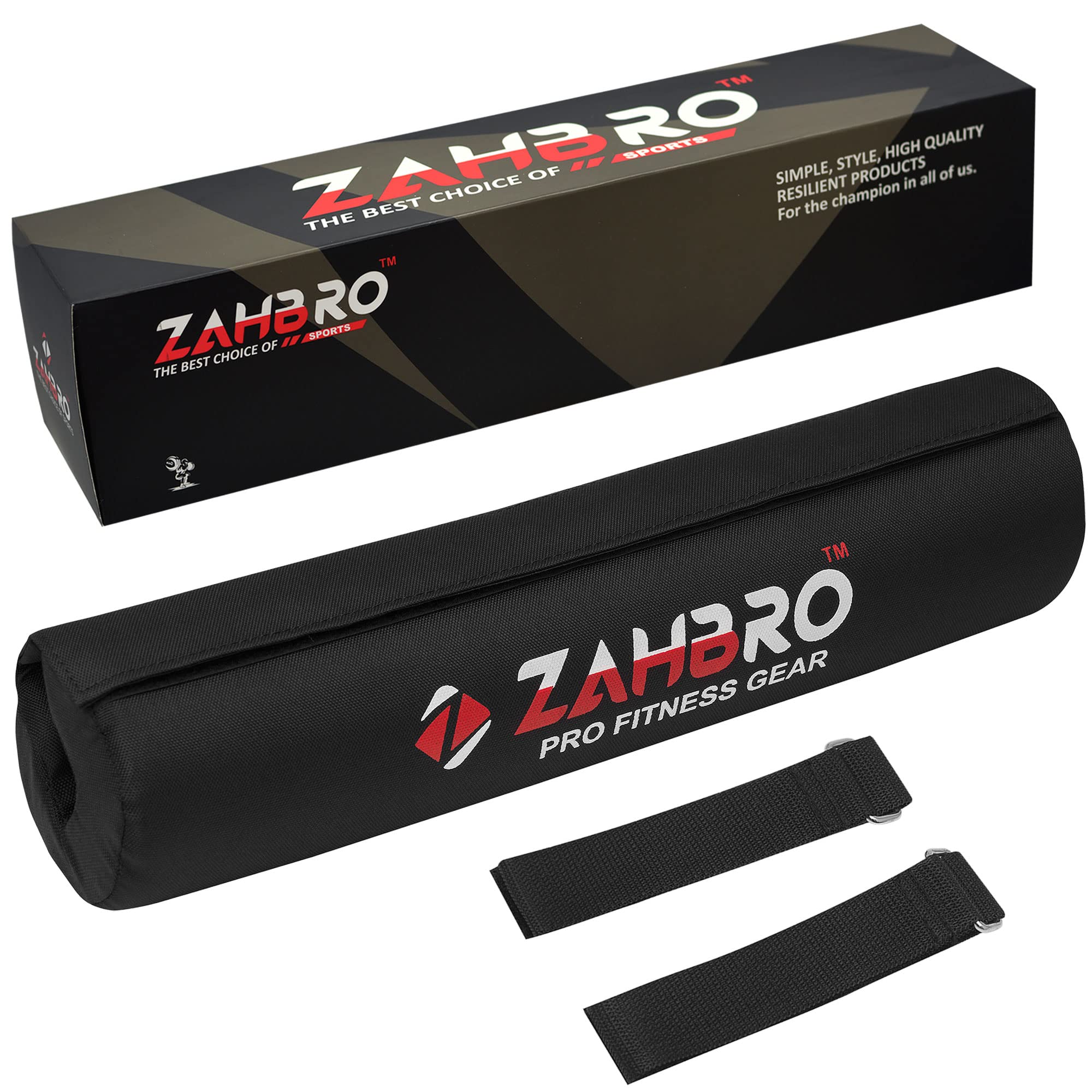 ZAHBRO Barbell Pad - Squat Bar Pads for Lunges and Squats - Bar cushion weightlifting hip thrust pad for Standard Olympic Bars | Extra thick Gym Pad for Shoulder Support (Black)