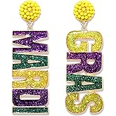 Mardi Gras Earrings Beaded Mask Letter MARDI GRAS Dangle Earrings for Women Crown Carnival Drop Earrings Holiday Jewelry Gifts