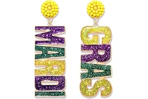 XOCARTIGE Mardi Gras Earrings Beaded Mask Letter MARDI GRAS Dangle Earrings for Women Crown Carnival Drop Earrings Holiday Jewelry Gifts