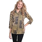 MULTIPLES Women's Turn-up Cuff Three Quarters Sleeves Button Front and Back Hi-lo Shirt