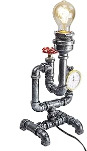 Steam Punk Lamp with Dimmer, Dimmable Loft Style Industrial Vintage Antique Style Light, Iron Piping Aged Rustic Metal Desk Lamp, Y-Nut"Snider" QTF-SJ03