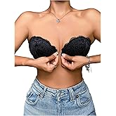 GORGLITTER Women's Strapless Bra Floral Lace Push Up Front Closure Bras Blackless Bandeau Underwire Bralettes