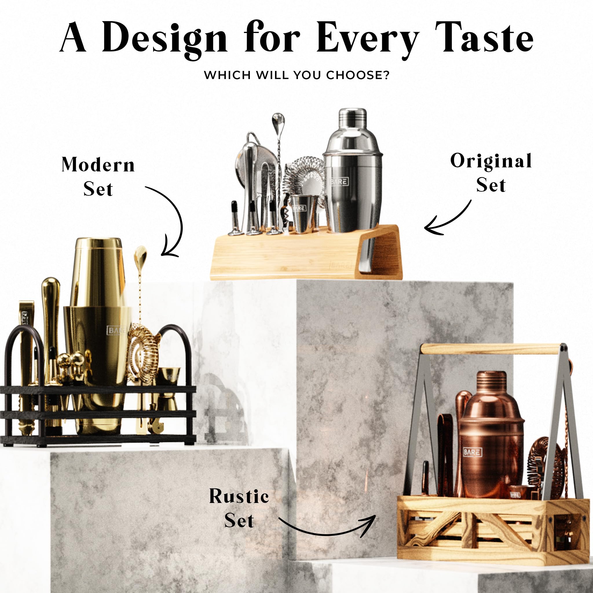 BARE BARREL® Mixology Bartender Kit Bar Set | 14-Piece Cocktail Shaker Set | Martini Barware Mixing Tools for Home Bartending | 35 Recipe Cards | Gift Set (28oz Boston Shaker, Silver/Black)