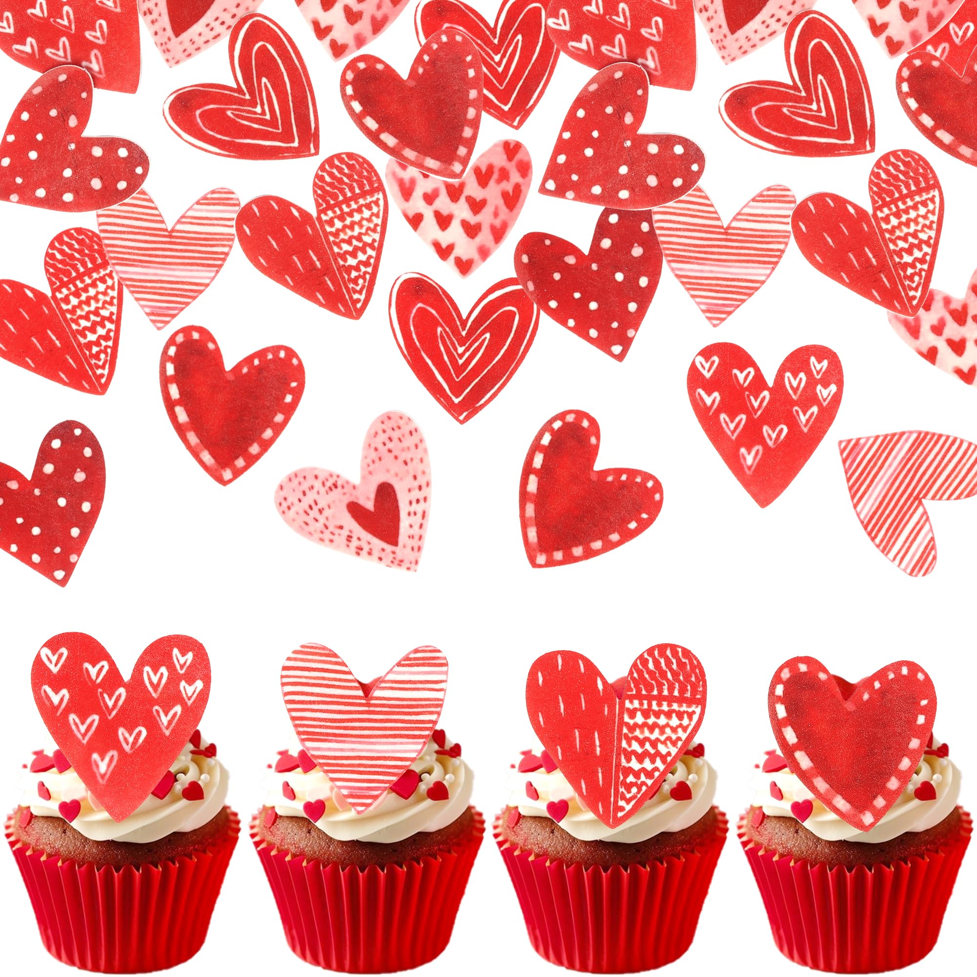 Xsstarmi 64 Pack Sweet Love Heart Edible Cupcake Toppers Rice Paper Sweet Heartbeat Be Main Love Day Cupcake Picks for Wedding Anniversary Birthday Valentine's Day Party Cake Decorations Supplies