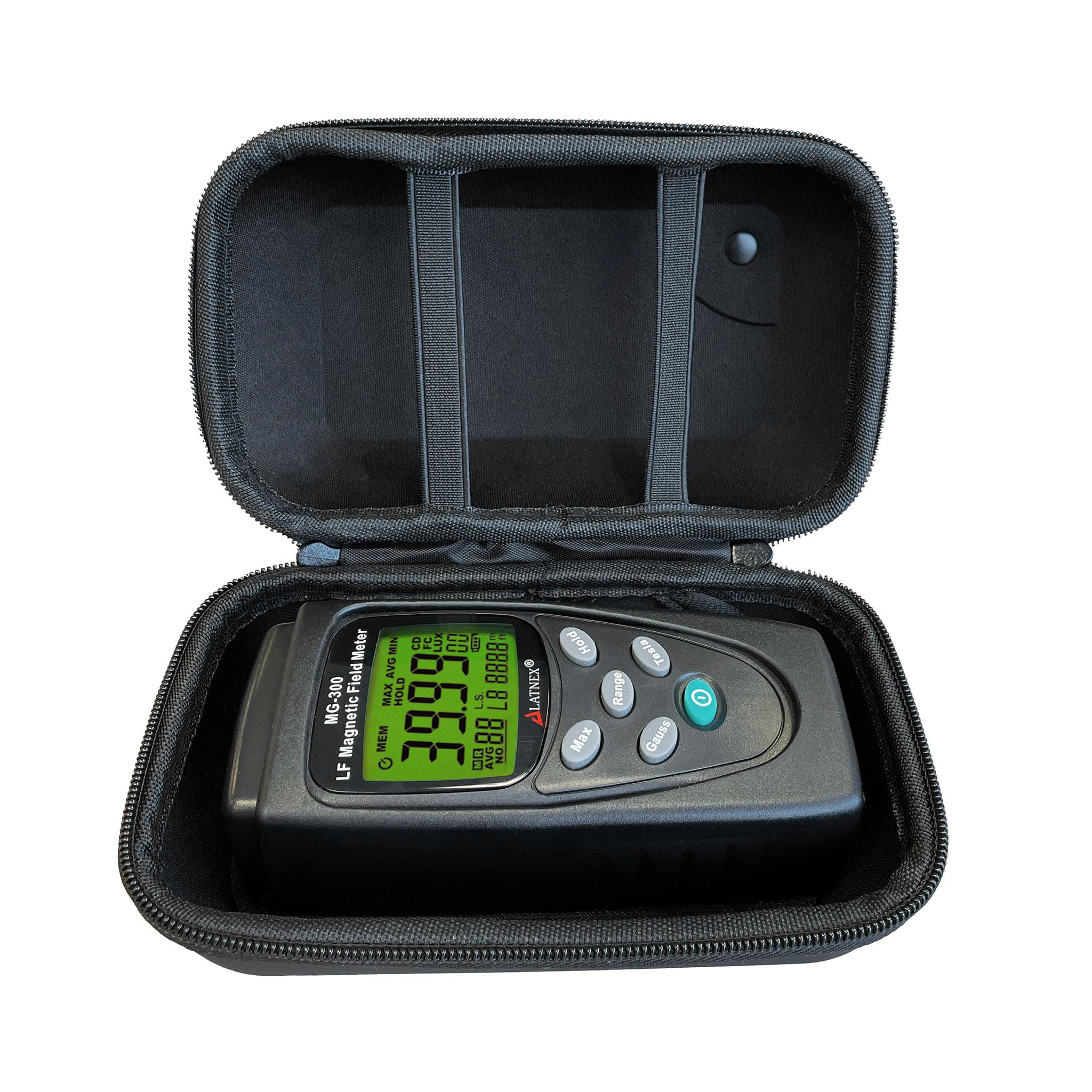 LATNEX MG-300 LF Magnetic Field Meter, Measures EMF from High-Power Transmission Lines, Appliances, Electrical Wires - Perfect for EMF Home Inspections (MG-300 & EVA Case)
