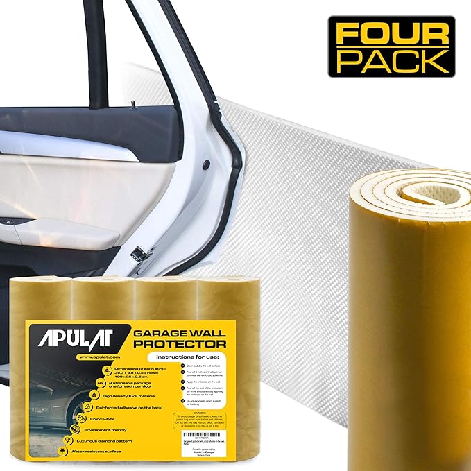 Apulat Garage Wall Protector Car Door Guard 4 SelfAdhesive, 9.8" Wide, 1/4" Thick, White