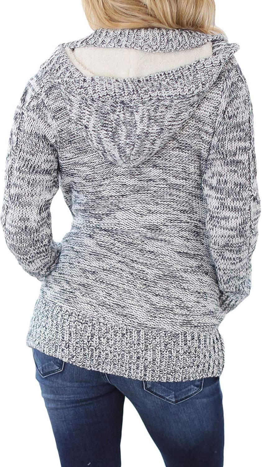 Sidefeel Women Hooded Knit Cardigans Button Cable Sweater Coat at  Women’s Clothing store