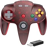 2.4 GHz Wireless N64 Switch Online Controller, USB Receiver, Compatible With Windows PC Laptop IOS Mac Raspberry Pi, Switch Online/NSO - (Rechargeable) (Plug And Play) Clear Red