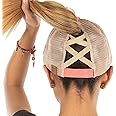 Funky Junque Womens Criss Cross Baseball Cap with Ponytail Slot and Distressed Style