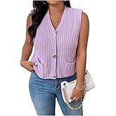 SweatyRocks Women's Plus Size Sweater Vest V Neck Button Down Chunky Knit Cardigan with Pockets