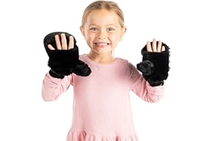 Funky Junque Kids Convertible Faux Fur Mittens – Girls Mittens Ages 3–9, Warm Sherpa Winter Fuzzy Mitten with Finger Flap