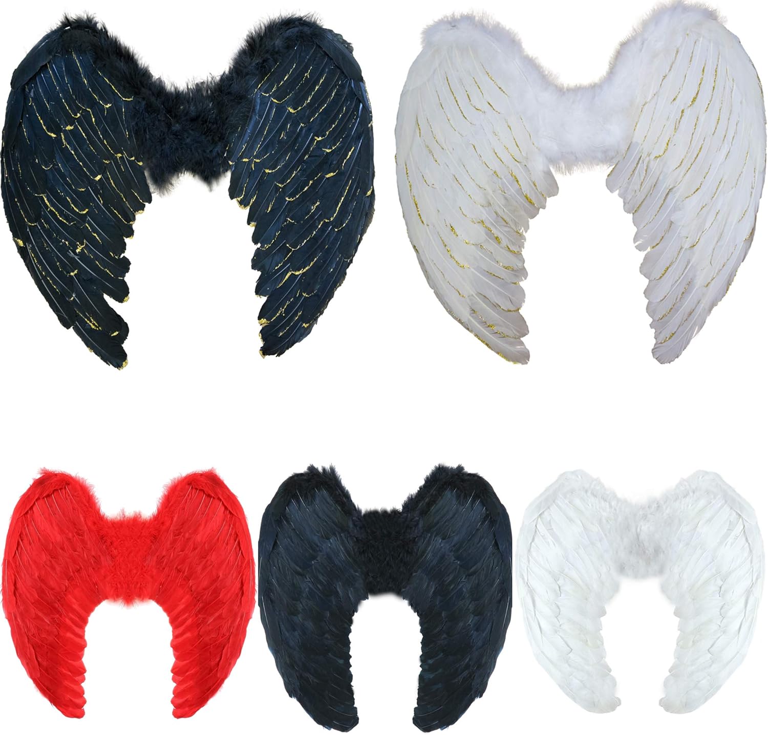 Yummy Bee Angel Wings Costume, Large 60x40cm Feather Wings, Black, White, Red - Image 3