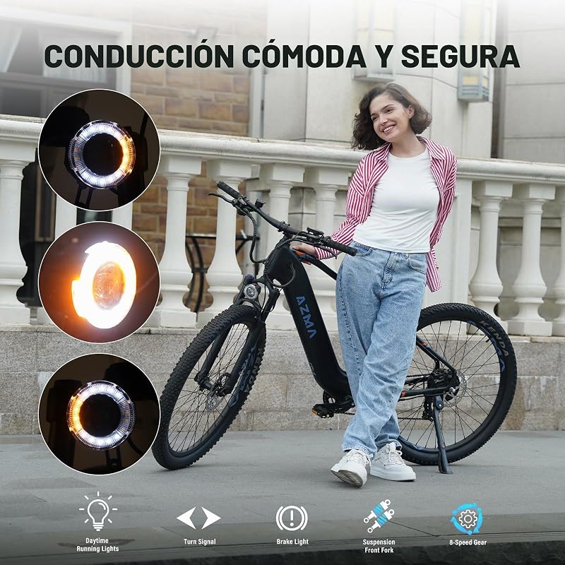 Bicicleta Electrica Adultos 27.5"/29", 8 Velocidades con Bateria Desmontable 720Wh/648Wh, Autonomía 100-150 km – Ebike para Montaña y Urbanos (Negro-u1)