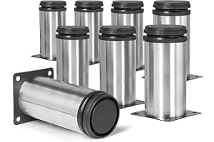 Masendelk 4 Inch Metal Furniture Legs Stainless Steel Adjustable Legs Silver Table Legs Round Cabinet Legs for Coffee Table Cabinet Desk Sofa Shelves, Pack of 8
