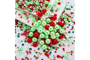 MYYKO 60g Christmas Pearls Rhinestones for Crafts Mixed Size 3mm-10mm AB Color Round Half Pearls Flatback Pearl Beads and Resin Rhinestones Set for Face Art with Gel