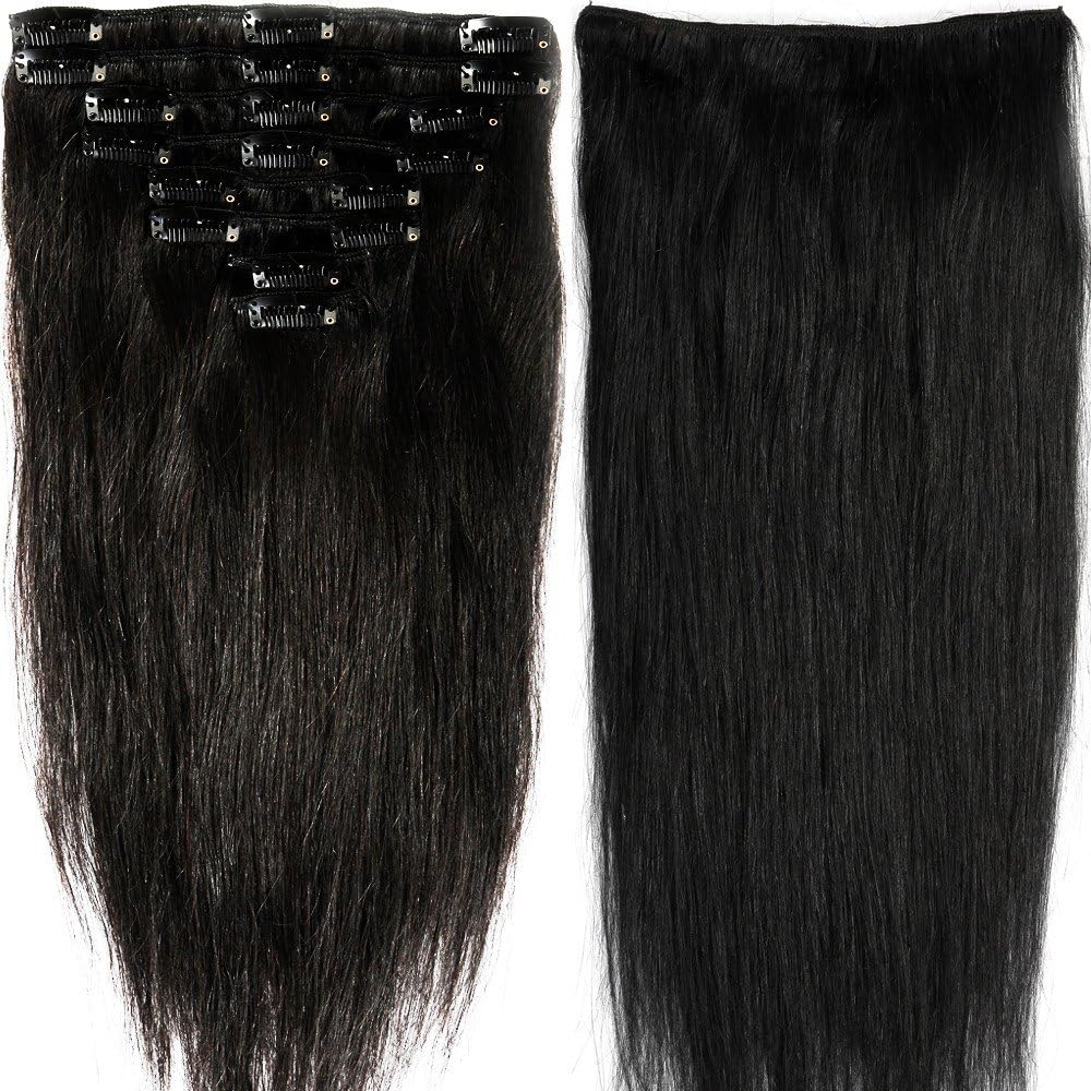 s-noilite 70g-120g 10" 13" 16" 18" 20" 22" 24" Standard Weft Full Head Set Clip on 100% Remy Human Hair Extensions Grade 5A For Beauty 8 Pieces 18 Clips(#1 Jet Black 24 Inch 120g)