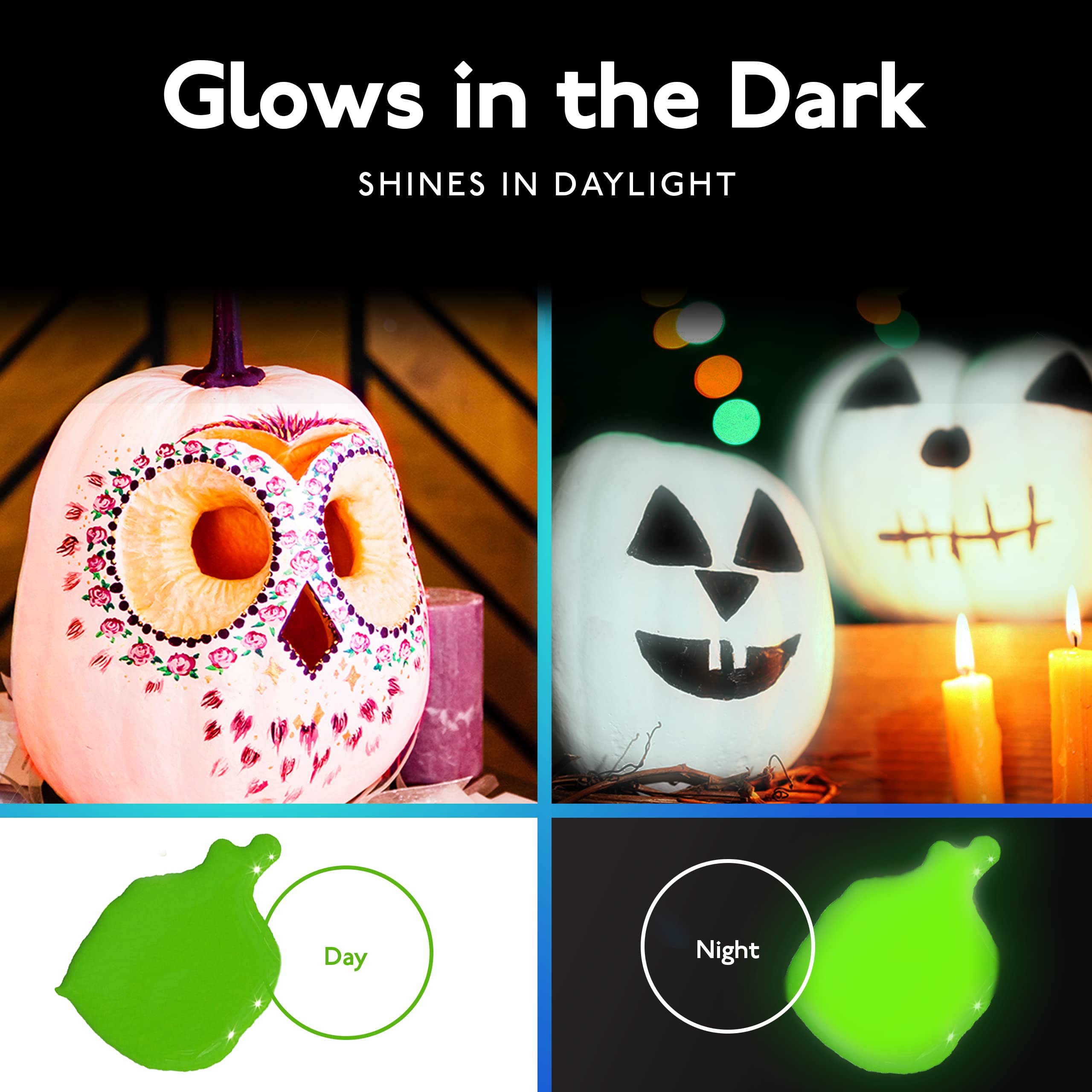 individuall Glow in the Dark Paint - Set of 8, 20 mL Reflective Acrylic Paints for Outdoor and Indoor Use on Canvas, Walls and Ornament Painting - Phosphorescent, Easter Egg Painting Decoration