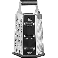 K BASIX Cheese Grater, 6 Sided Box Grater & Shredder, Stainless Steel Razor Sharp Blades, Rubber Handle & Non-Slip Base…